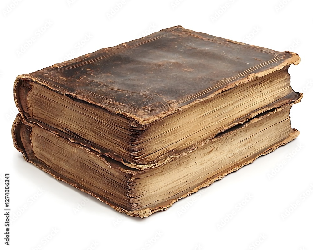 Antique books, aged leather, white background, history Antique books, aged leather, white background, history
