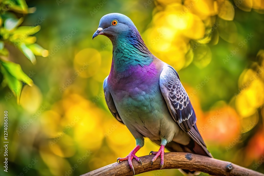 Fototapeta premium Pigeon perched, serene backdrop, nature's beauty, digital art.