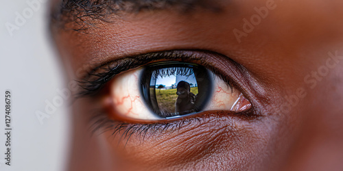 Close-up Reflection in Dark Brown Eye