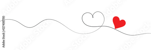 Wallpaper Mural Continuous one line drawing of red heart isolated on white background. EPS 20vector illustration for banner, template, poster, web, app, valentine's card, wedding. Black thin line image of heart icon  Torontodigital.ca
