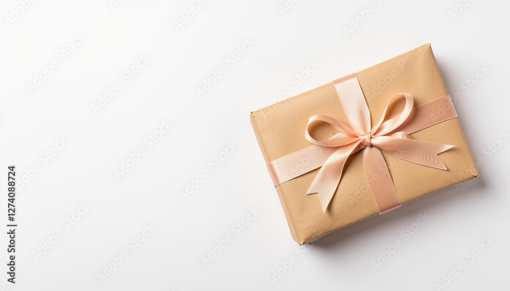 Elegant gift box wrapped with ribbon on white background, celebration Elegant gift box wrapped with ribbon on white background, celebration