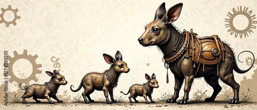 Steampunk Animal Doodles Gears Texture Background Art