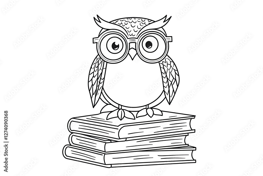 Little owl wearing tiny glasses, sitting on a stack of books. Little owl wearing tiny glasses, sitting on a stack of books.