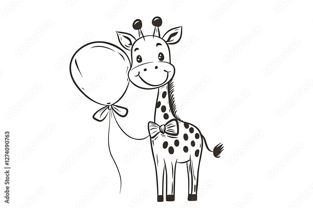 Little giraffe with a tiny bowtie, holding a balloon. Little giraffe with a tiny bowtie, holding a balloon.
