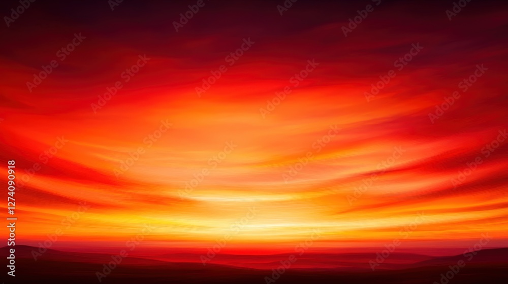 Obraz premium A captivating sunset showcases a breathtaking array of colors, blending warm shades of red, orange, and yellow in a serene sky, inspiring tranquility and awe in every viewer.