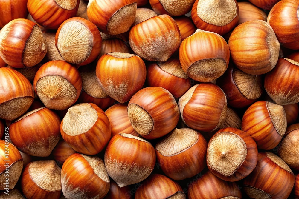 White backdrop showcases whole hazelnuts from above. White backdrop showcases whole hazelnuts from above.