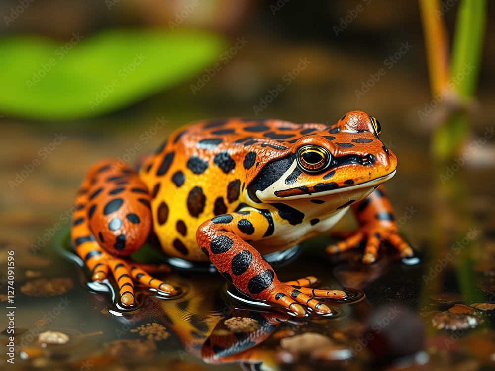 Fototapeta premium Fire-Bellied Toad in Vibrant Aquatic Environment