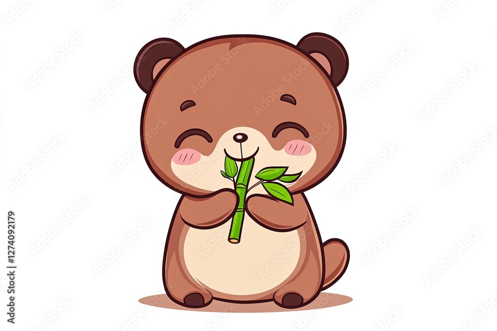 Baby panda eating a tiny bamboo stick, smiling. Baby panda eating a tiny bamboo stick, smiling.