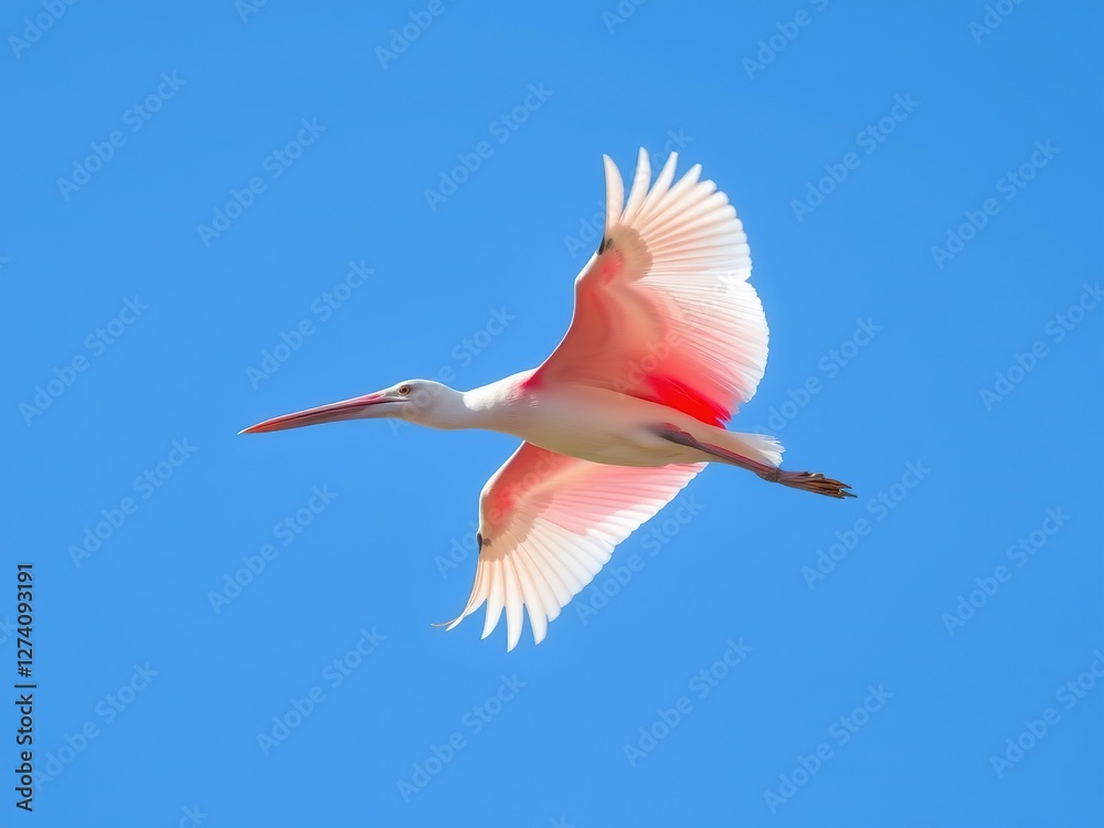 Fototapeta premium Graceful Flight: A Spoonbill Soaring Through the Sky