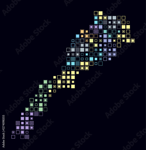 Morocco, shape of the country built of colored cells. Digital style map of Morocco on dark background. Large size square blocks. Artistic vector illustration.