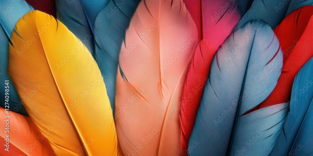 Naklejka premium Colorful feathers arranged in a vibrant display showcasing natural beauty and intricate patterns