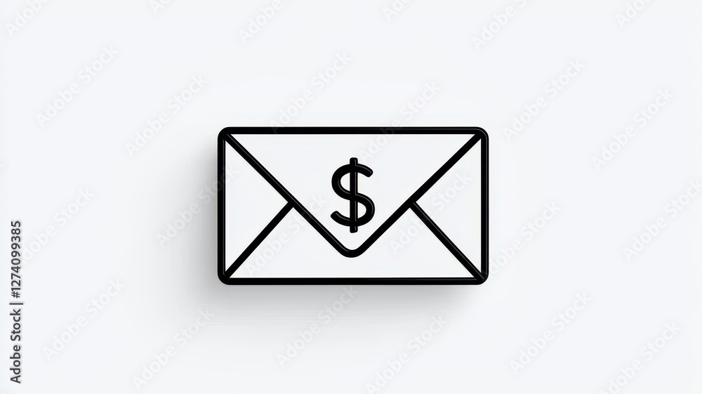 Online Payment Systems. Envelope icon with a dollar sign, symbolizing financial communication. Online Payment Systems. Envelope icon with a dollar sign, symbolizing financial communication.