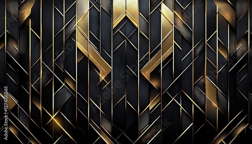 Abstract art deco. Great Gatsby 1920s geometric architecture background. Retro vintage black, gold, and silver roaring 20s texture ,