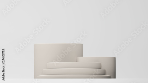 White 3D Podium Platform Stair for Product Display