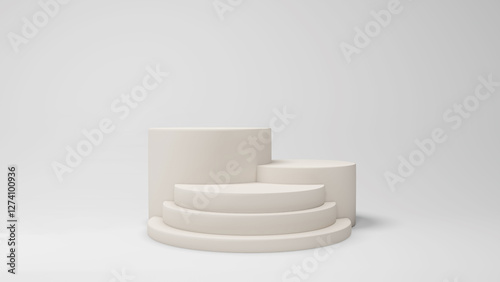 White 3D Podium Platform Stair for Product Display