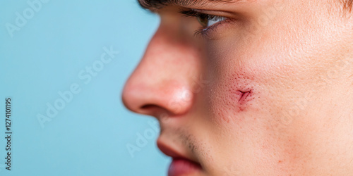 Close-up of Male Face with Superficial Wound