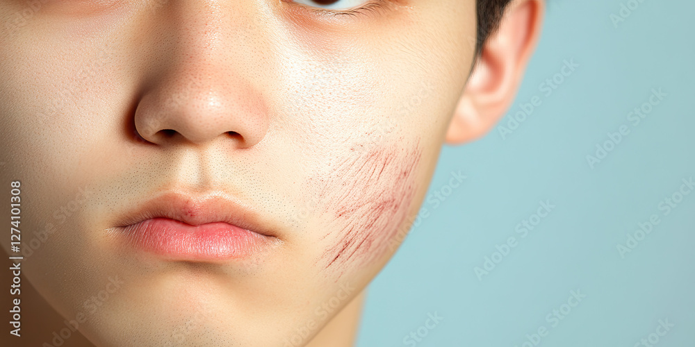 Close-up of Face with Red Abrasions on Cheek Close-up of Face with Red Abrasions on Cheek
