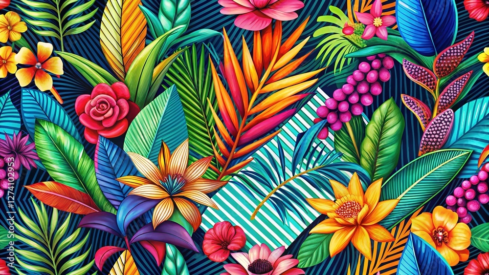 Pop Art Botanical Print Pattern Background Pop Art Botanical Print Pattern Background