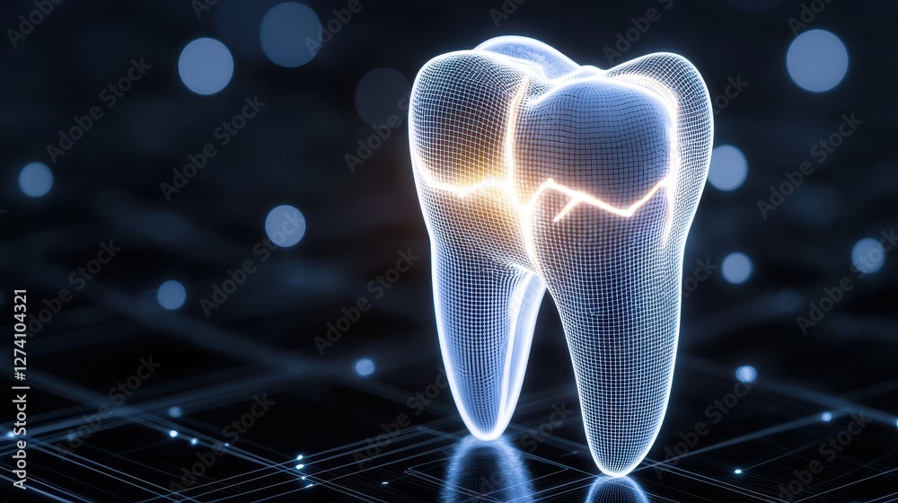 Glowing digital tooth model showcasing dental innovation and technology advancements. Glowing digital tooth model showcasing dental innovation and technology advancements.