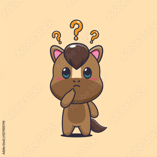 horse mascot cartoon character vector illustration is confused