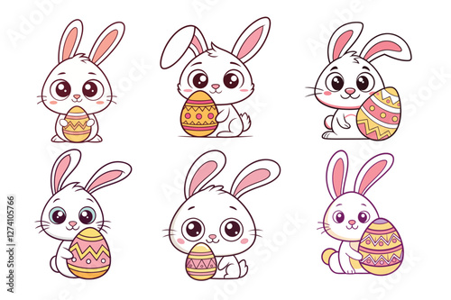 A Bundle of Cute Bunny holding an egg vector cartoon illustration Easter day