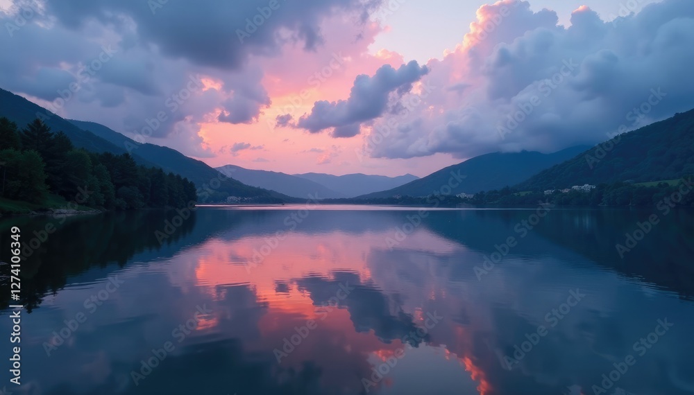 Cloudy evening scene at Mirror Lake with a calm lake surface, mirror lake, lake, scenery Cloudy evening scene at Mirror Lake with a calm lake surface, mirror lake, lake, scenery