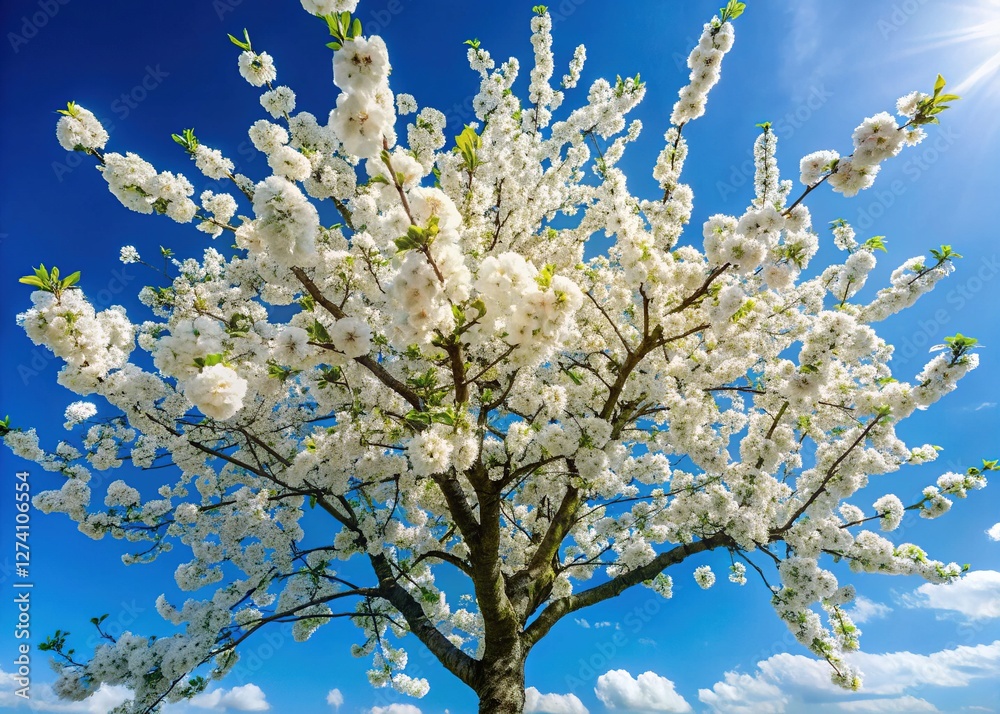 Spring Tree in Bloom with White Flowers Against Blue Sky Spring Tree in Bloom with White Flowers Against Blue Sky