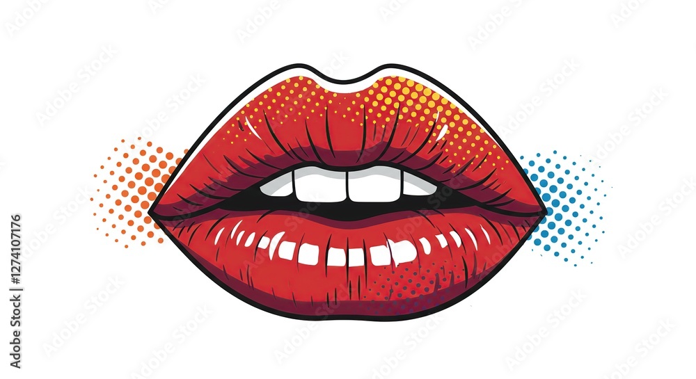 Pop Art Style Open Lips Vector Illustration with Halftone Effect.
Pop Art Style Open Lips Vector Illustration with Halftone Effect.