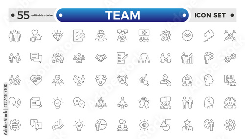 Team Outline icons related to management, administration, supervision, leadership, business, governance. Linear icon collection. Teamwork icon collection. Editable stroke outline icon. 
