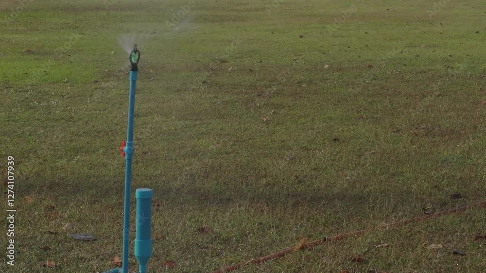 Watering the football field with a high pressure sprinkler Watering the football field with a high pressure sprinkler