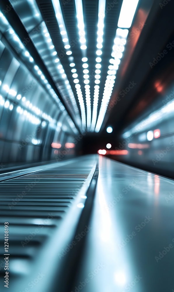 Fototapeta premium Futuristic Subway Station Tunnel with Dynamic Lighting and Blurred Motion Perspective
