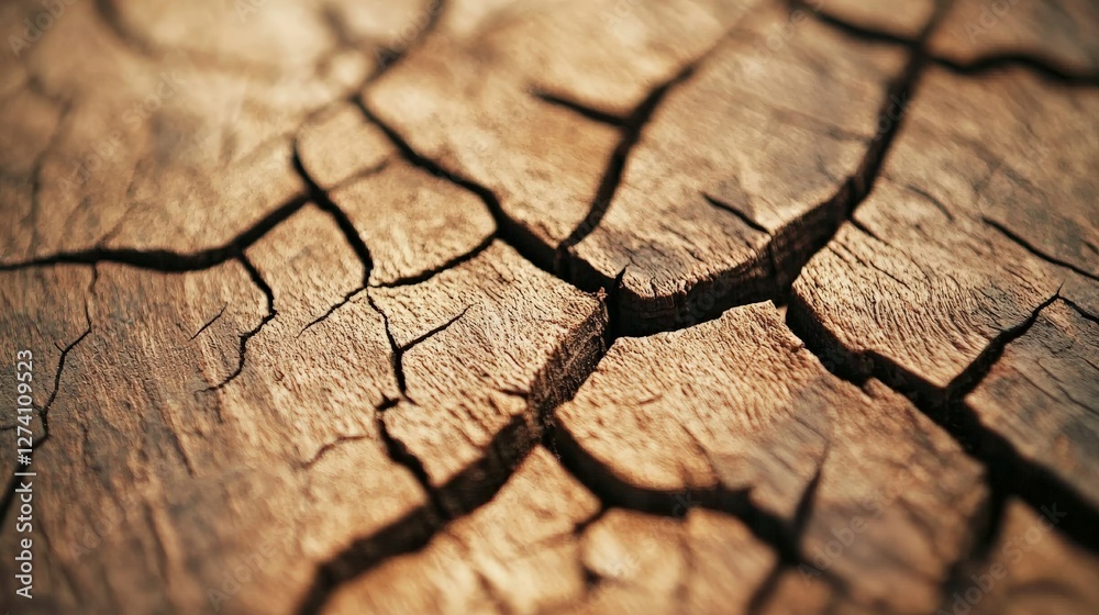 Fototapeta premium Macro shot of aged wood with intricate grain patterns and weathered cracks,