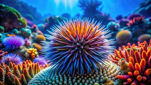 Underwater urchin: abstract, oceanic beauty.