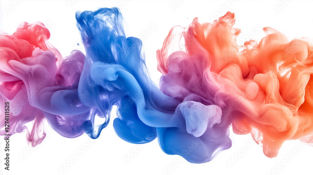 Fototapeta premium An abstract splash of multicolored paint frozen mid-air, isolated against a white background, bold and dynamic