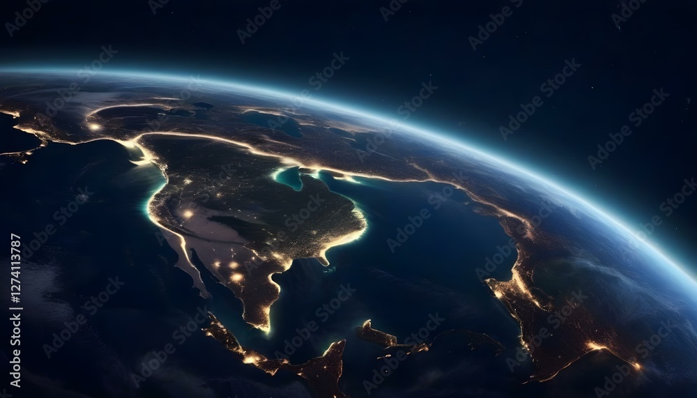 Fototapeta premium Planeta Tierra con luces de la ciudad en el espacio