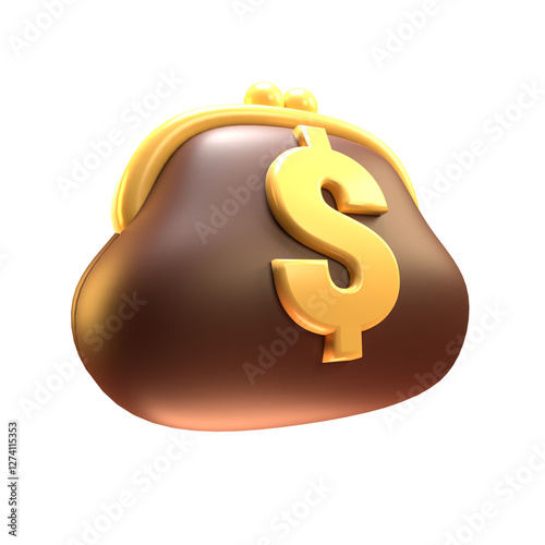 3D wallet icon illustration, money bag