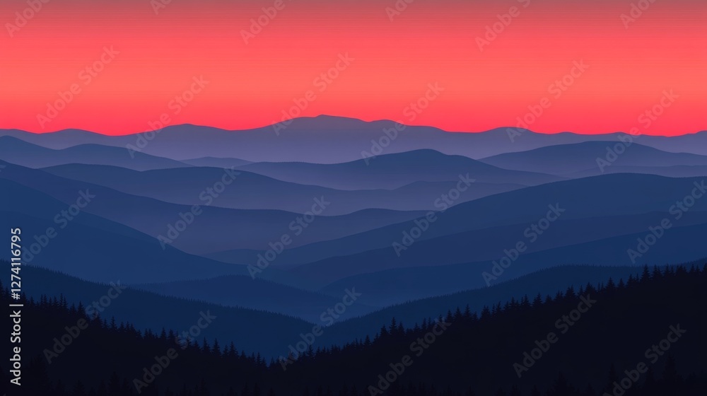 Obraz premium Serene Sunset Over Rolling Mountains