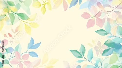 Pastel leaves frame, spring background, design template