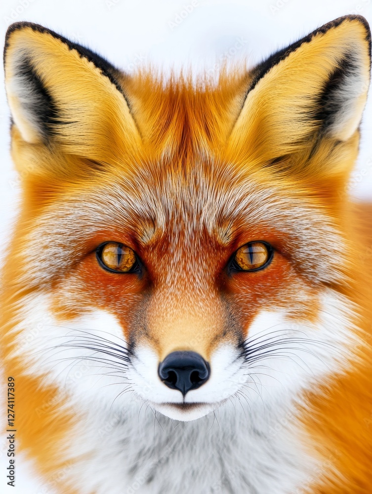 Fototapeta premium Majestic Red Fox Portrait - Close-up of a red fox, showcasing its vibrant fur, intense gaze, and striking features
