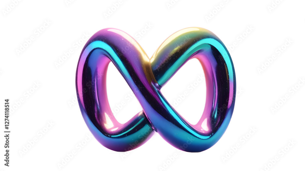 futuristic iridescent infinity symbol with holographic neon glow on transparent , white background png 3D futuristic iridescent infinity symbol with holographic neon glow on transparent , white background png 3D