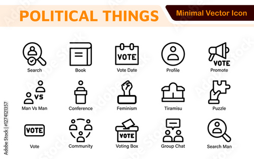 Politics Icon Set: A comprehensive collection of icons representing political themes, perfect for enhancing campaign materials, educational resources, and civic engagement initiatives.