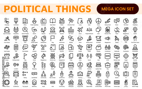 Politics Icon Set: A comprehensive collection of icons representing political themes, perfect for enhancing campaign materials, educational resources, and civic engagement initiatives.