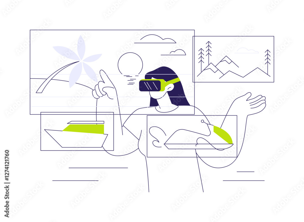 Virtual travelling abstract concept vector illustration.
