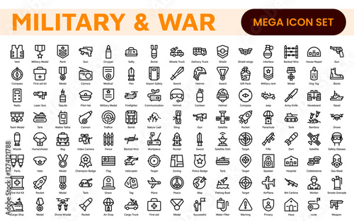 Military & War Icon Set. A powerful collection of icons representing defense and combat themes, perfect for enhancing educational materials, military websites, and historical projects.