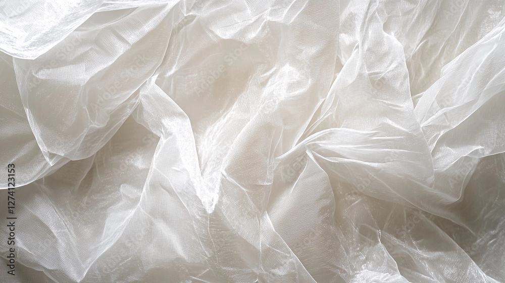 Close-up view of translucent plastic wrap showcasing delicate textures and fine crinkles emphasizing its flexible nature Close-up view of translucent plastic wrap showcasing delicate textures and fine crinkles emphasizing its flexible nature