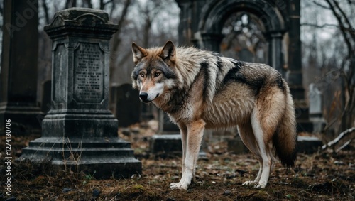 European wolf in the old cemetery