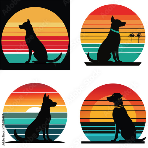 Retro Sunset Dog Silhouette Vintage Beach Vibes in Stunning Art