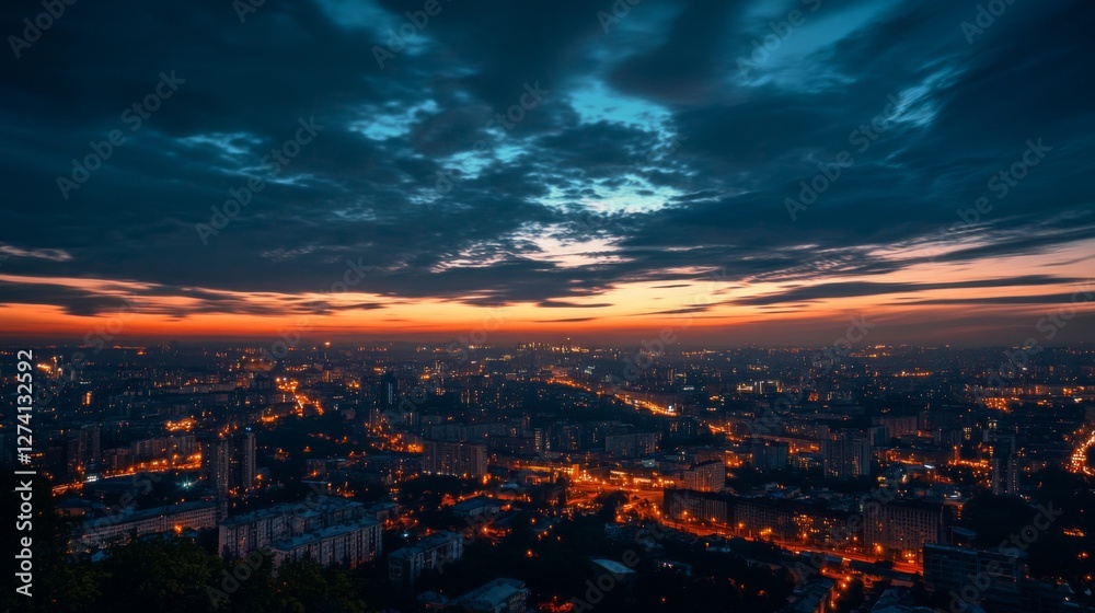 Fototapeta premium City Skyline Sunset View at Dusk