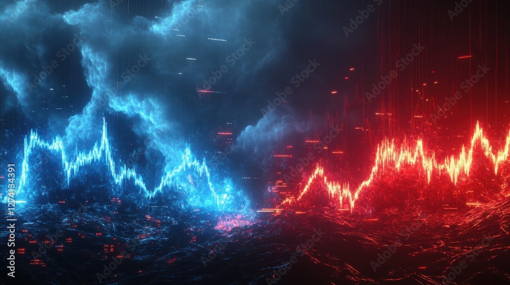 Fototapeta premium Abstract visualization of sound waves in colors.