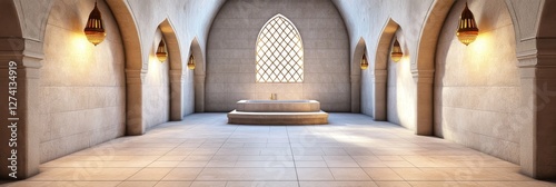 Serene Mosque Wudu Area - Tranquil ablution space, cleanliness, spirituality, ritual, peace. Symbol of faith, purity, and devotion